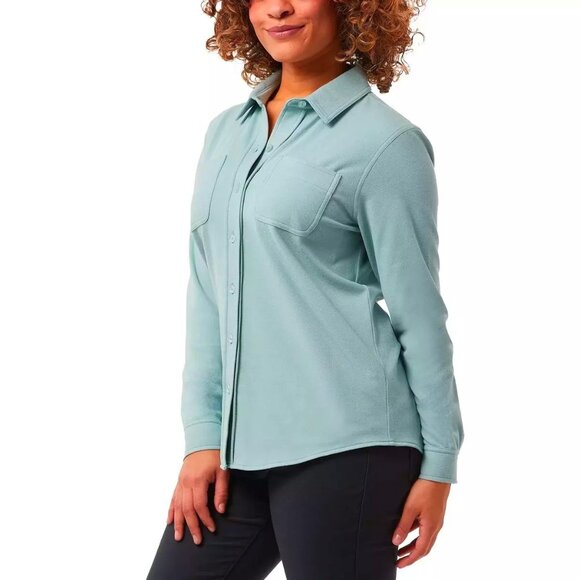 32 Degrees Women Small Soft Fleece Button Up Shirt Long Sleeve Shacket Top Cream - Picture 2 of 4